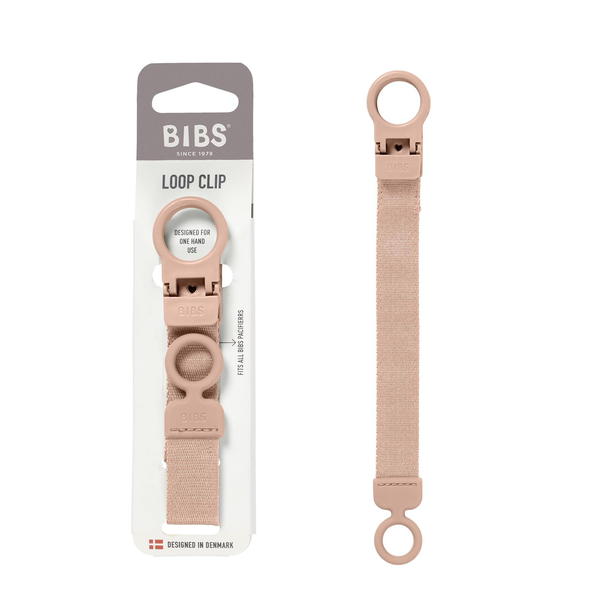 BIBS Loop Schnullerkette – Schnullerband mit Silikon - Für Babys ab 0 Jahren - Praktische Einhandbedienung - Kompatibel mit BIBS Schnullern & Anderen Marken - Maschinenwaschbar, BPA-Frei - Blush