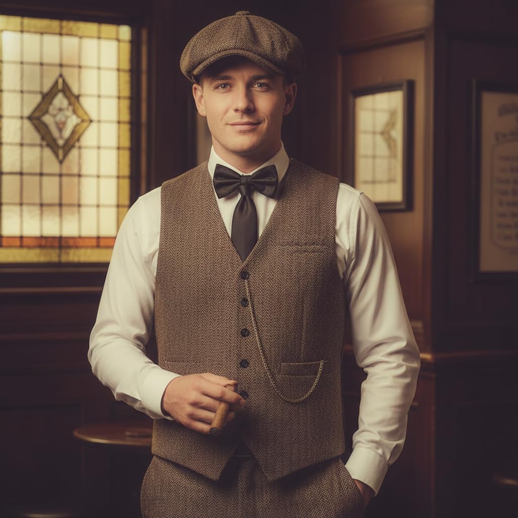 1920s Mens Costume Vest Hat Pocket Watch Accessories Set Adult Party Cosplay - Image 7