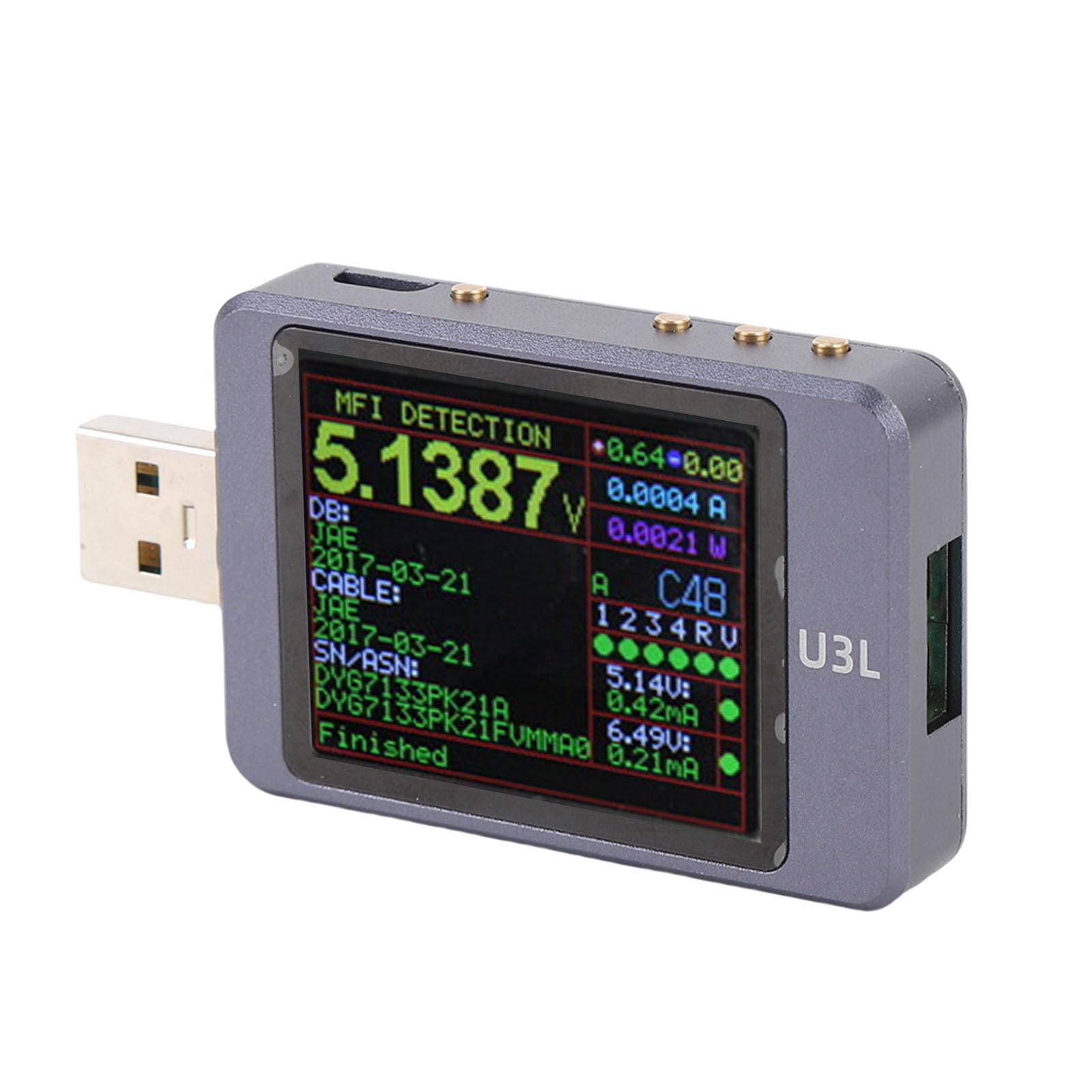 1,77 Zoll USB Power Tester, PD3.1 EPR AVS TBT4 Aluminiumlegierung USB-Leistungsmultimeter, 4 bis 28 V 5A Bereich, für professionelle Leistungsanalyse