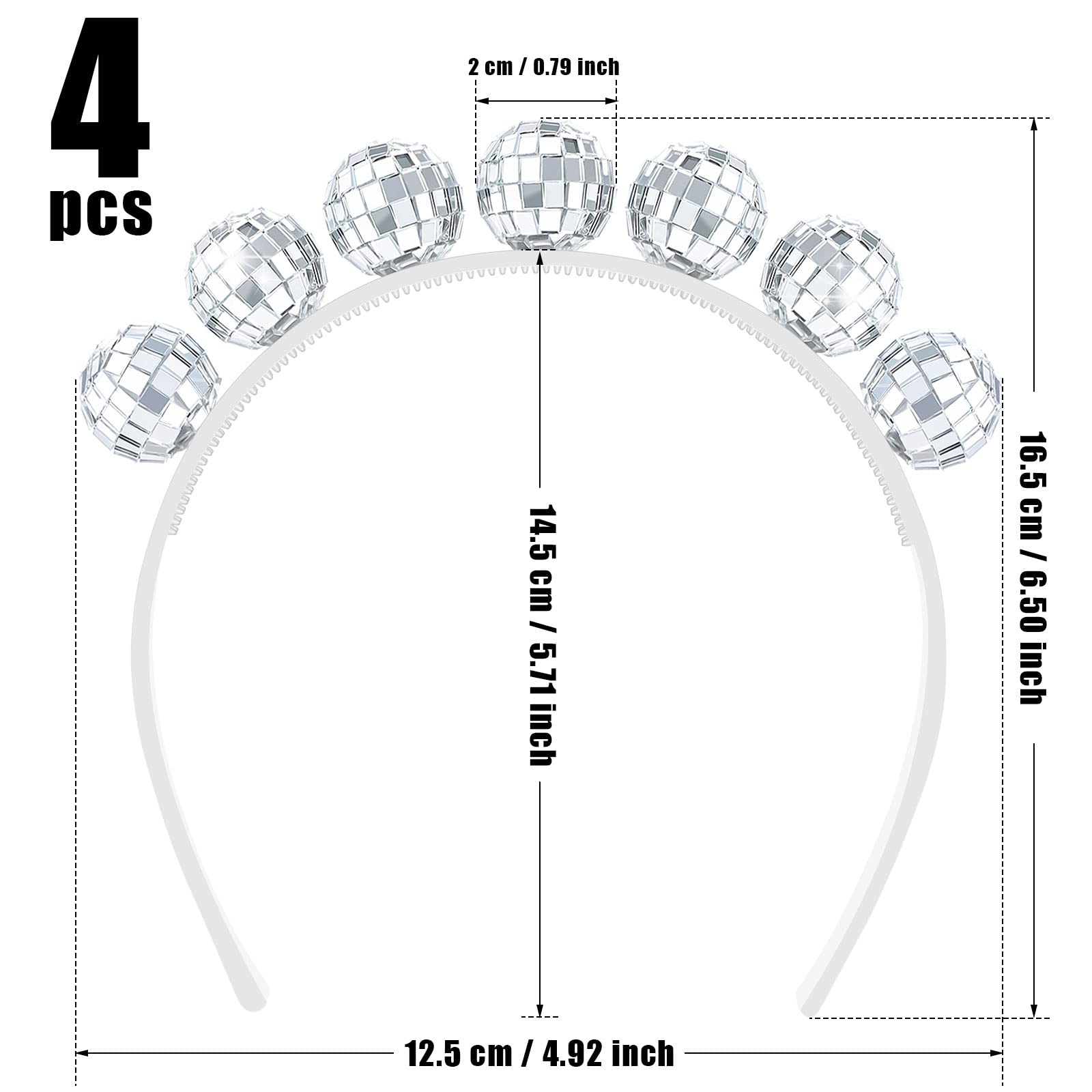 4 Pieces Disco Ball Headbands Mirror Ball Silver Head Boppers 1970s