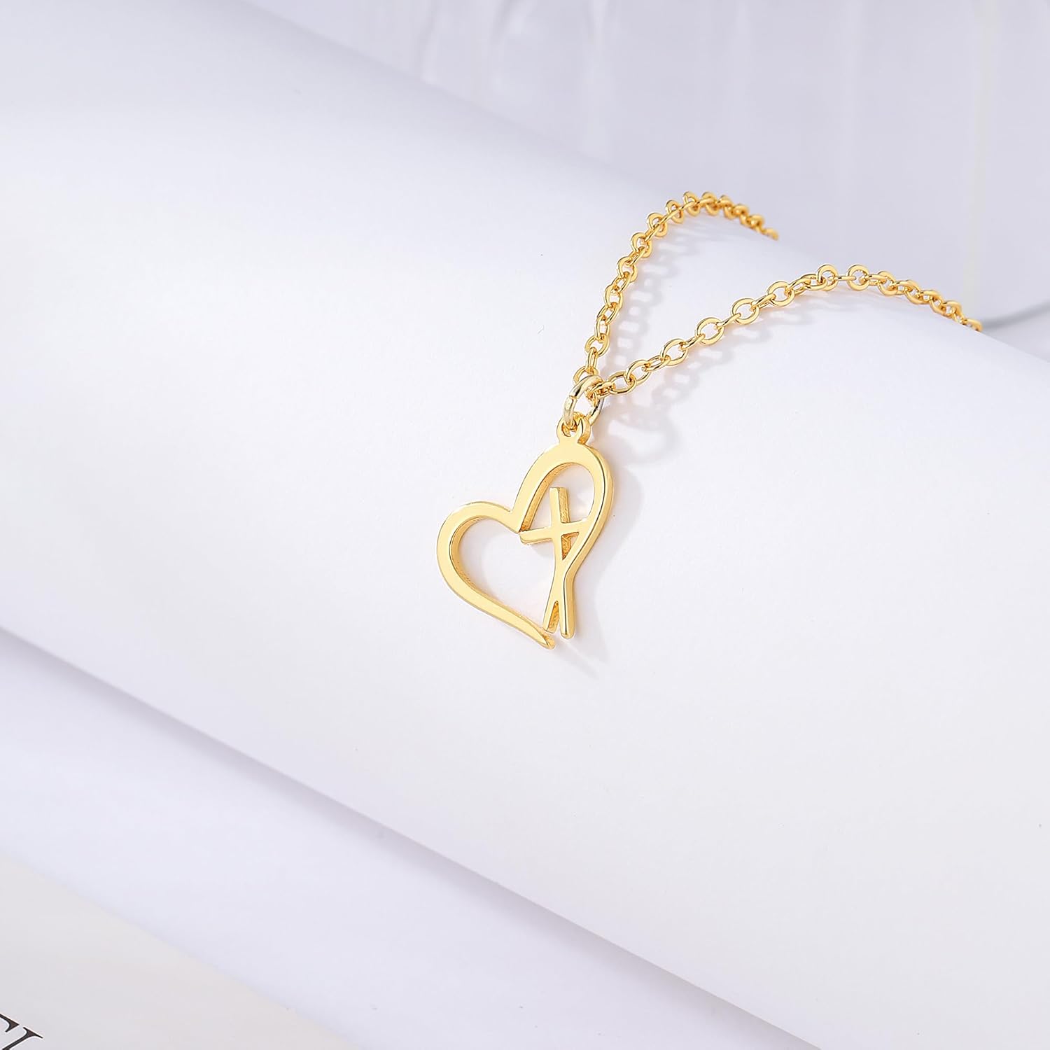 Heart Cross Necklaces For Women,14K Real Gold Silver Plated Dainty Charm Love Heart Cross Pendant Necklace For Women,Necklaces Jewelry Gift for Women Present on Anniversary Christmas Valentines Mothers Day Birthday - Image 6