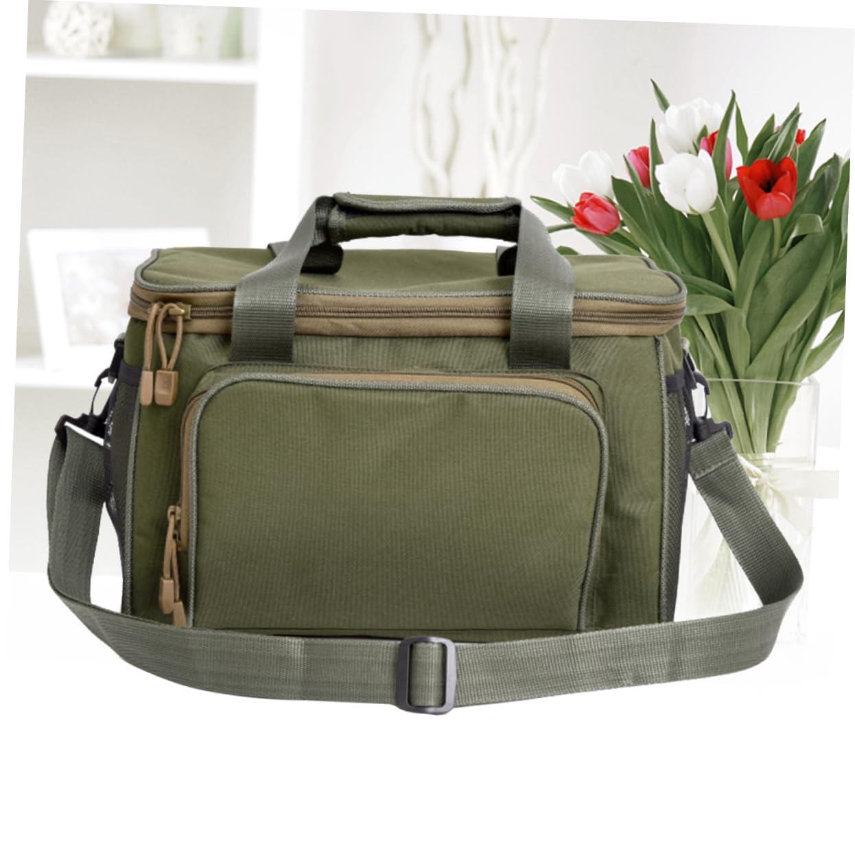 Happyyami Torba Wędkarska Oxford Fabric Z Podwójnym Zamkiem Błyskawicznym Do Przechowywania Kołowrotków Haczyków Przynęt Żyłek Zielona ​​37x25x25cm