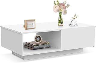 Tavolino Rettangolare con Cassetto Portaoggetti, Tavolino da Salotto Lucido, Tavolino Soggiorno Bianco Realizzato per Soggiorno Ufficio Mobili Soggiorno - 95x 55x 31cm