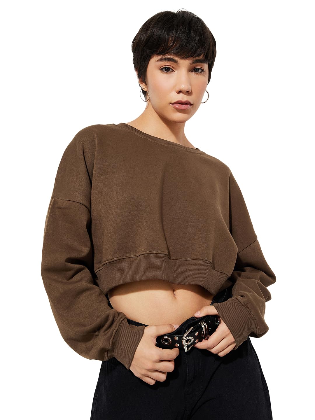 max URB_N Women Solid Boxy Cropped Sweatshirt-picture-41