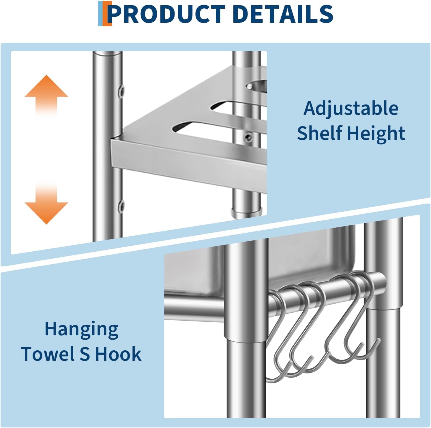 Stainless Steel Utility Sink with Faucet, Freestanding Single Bowl Commercial Sink with Adjustable Legs, Storage Shelf, S-Hooks & Hot Cold Water Pipes for Kitchen, Laundry, Garage, Farm Use