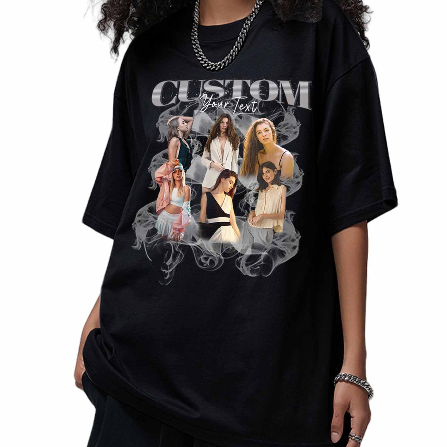 Custom Your Own Bootleg Rap Tee Shirts,Custom Vintage Graphic Tees,Personalized Your Photo Text T Shirts,Birthday Gift Black