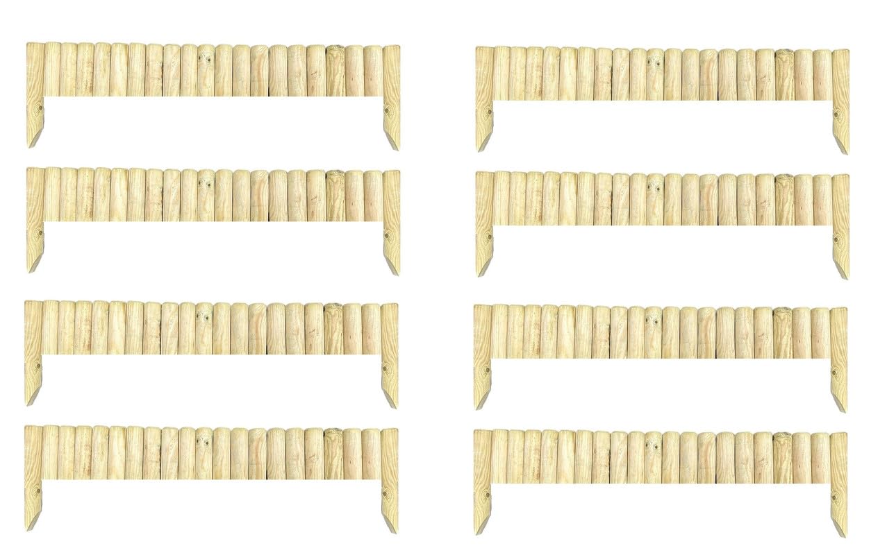 Abaseen Pack of 8 Large Wood Wooden Picket Border Outdoor Decorative Garden Fence Fencing Panels for Grass Lawn Plants Flowers Bed Patio Edging Borders Path Fixing Spike Home
