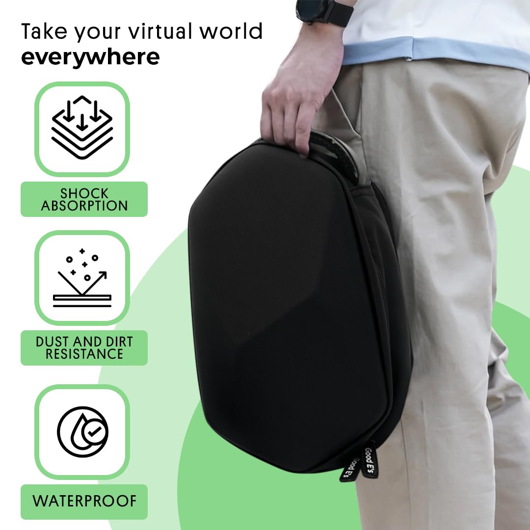 Good E's Bolsa para auriculares de realidad virtual, impermeable, resistente al polvo, absorbe los golpes, tela recubierta de poliuretano con bolsillo con cremallera, correa de hombro ajustable, mango