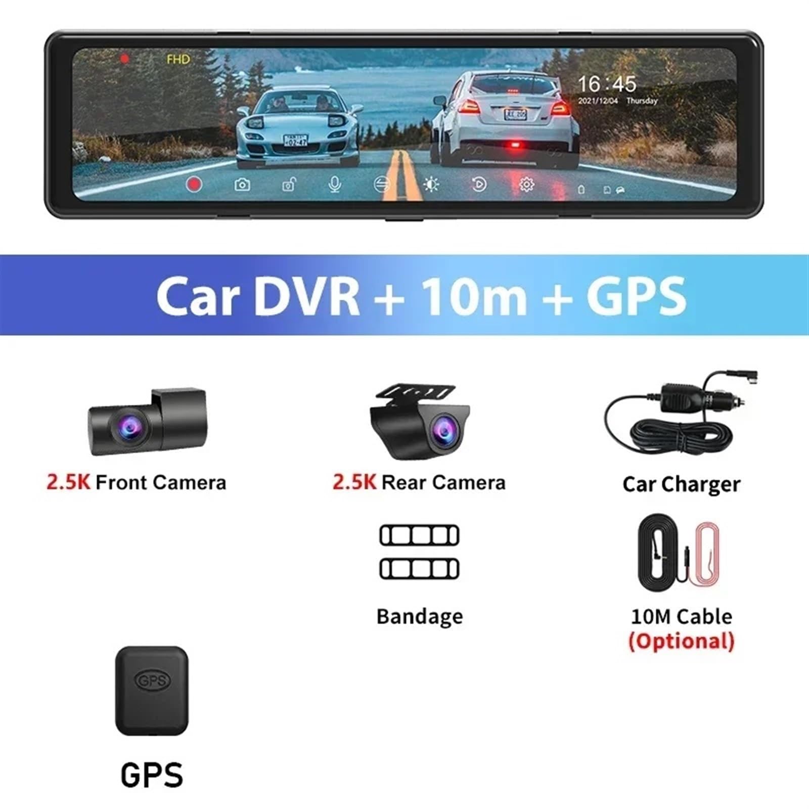 MESKEL Dash Cam Dashcam per Auto DVR da 11" con Fotocamera Frontale Staccata 2,5K Specchietto Retrovisore GPS Doppia Lente Backup 2,5K 256G Max Dashcam(C,256G)