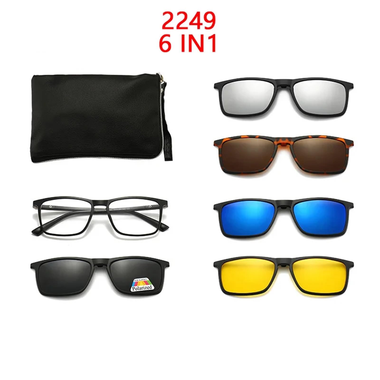 6-in-1-Brillengestell for Herren und Damen mit 5 Stück polarisierten Sonnenbrillen for Aufstecken, magnetischen Brillen for Fahren