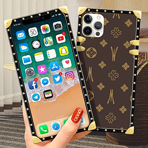 Daizag Compatible With Case For Iphone 13 Pro Max,B Brown Iphone 13 Pro Max Cases Square Case Luxury Elegant Women Girls Metal Decoration Corner Classic Retro Soft Tpu Case #TOP5