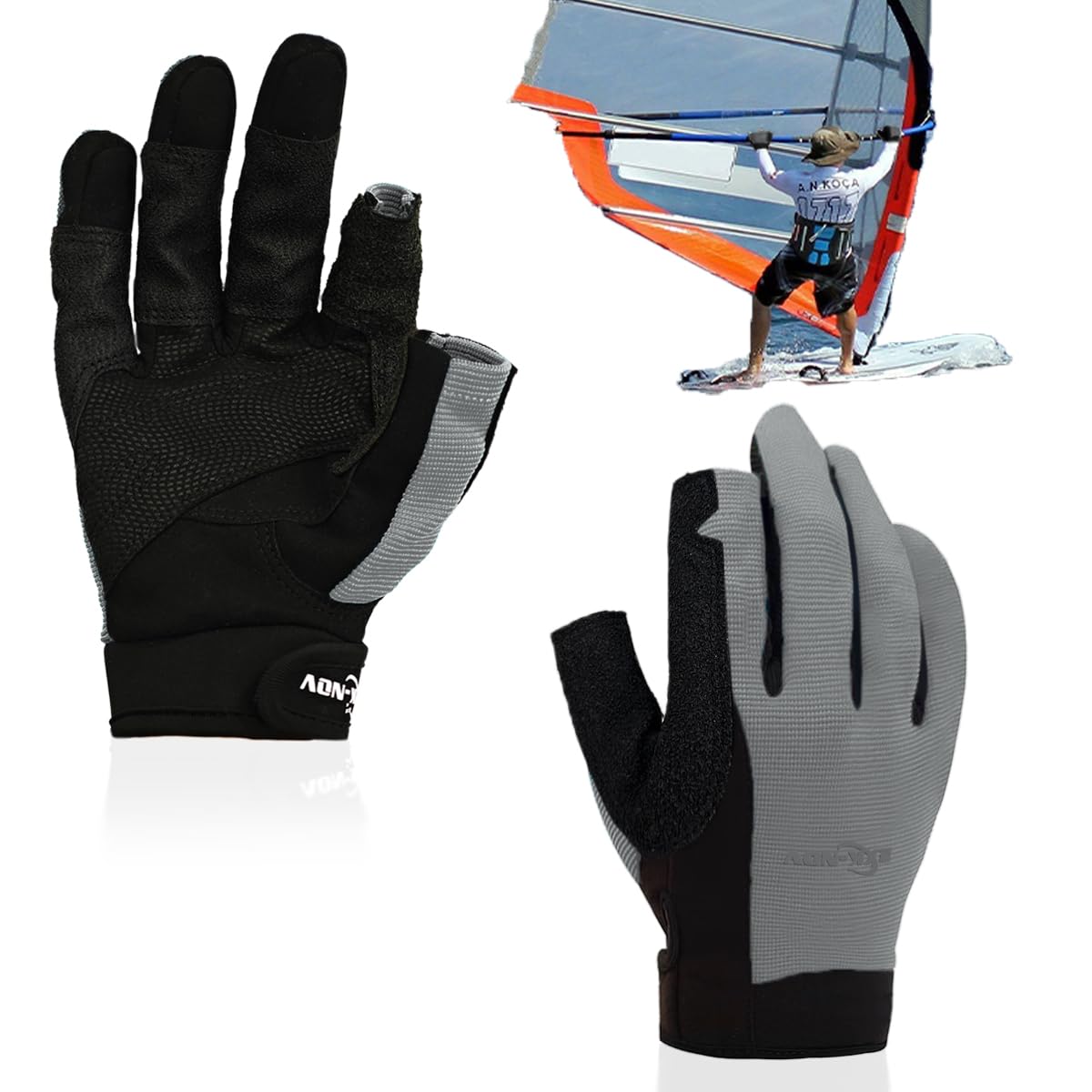 Segelhandschuhe Herren Sailing Gloves - Ruderhandschuhe Damen, Kajak Handschuhe zum Paddeln, Handschuhe Segeln Damen mit ¾-Finger für Wassersport,Bitte messen Sie den Handumfang
