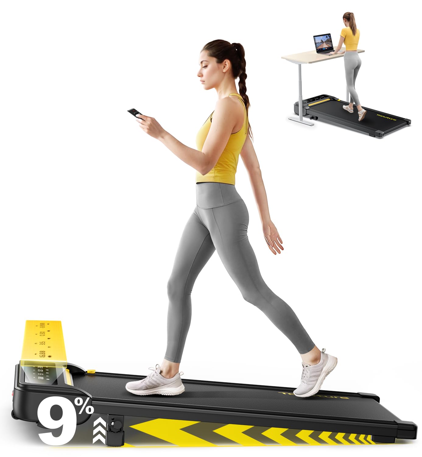 TOPUTURE Walking Pad with Incline, 2 in 1 Treadmills for Home & Office, Under Desk Treadmill, 2.5HP Portable Compact Treadmill with Remote Control, APP & LED Display, Installation-Free