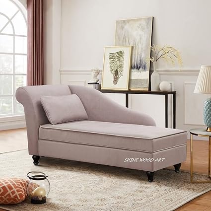 SHINE WOOD ART Velvet Right Arm Chaise Lounge (Tan)