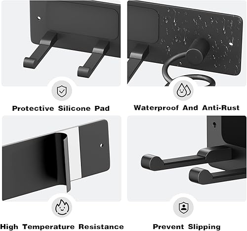 Miniatura 3 de Tindbea Soporte para secador de pelo + soporte para rizador, soporte para secadora de pelo negro mate, soporte de pared, organizador de herramientas