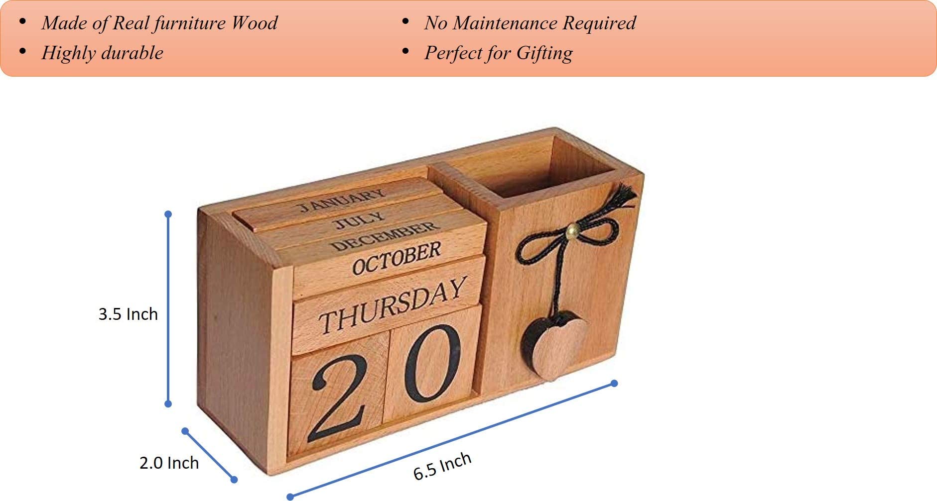 Frescorr - Wooden Perpetual Calendar for Desk, Wood Month Date Display Blocks for Teachers, Students, Classrooms, Farmhouse Office Decor, Desk Accessories - Image 4