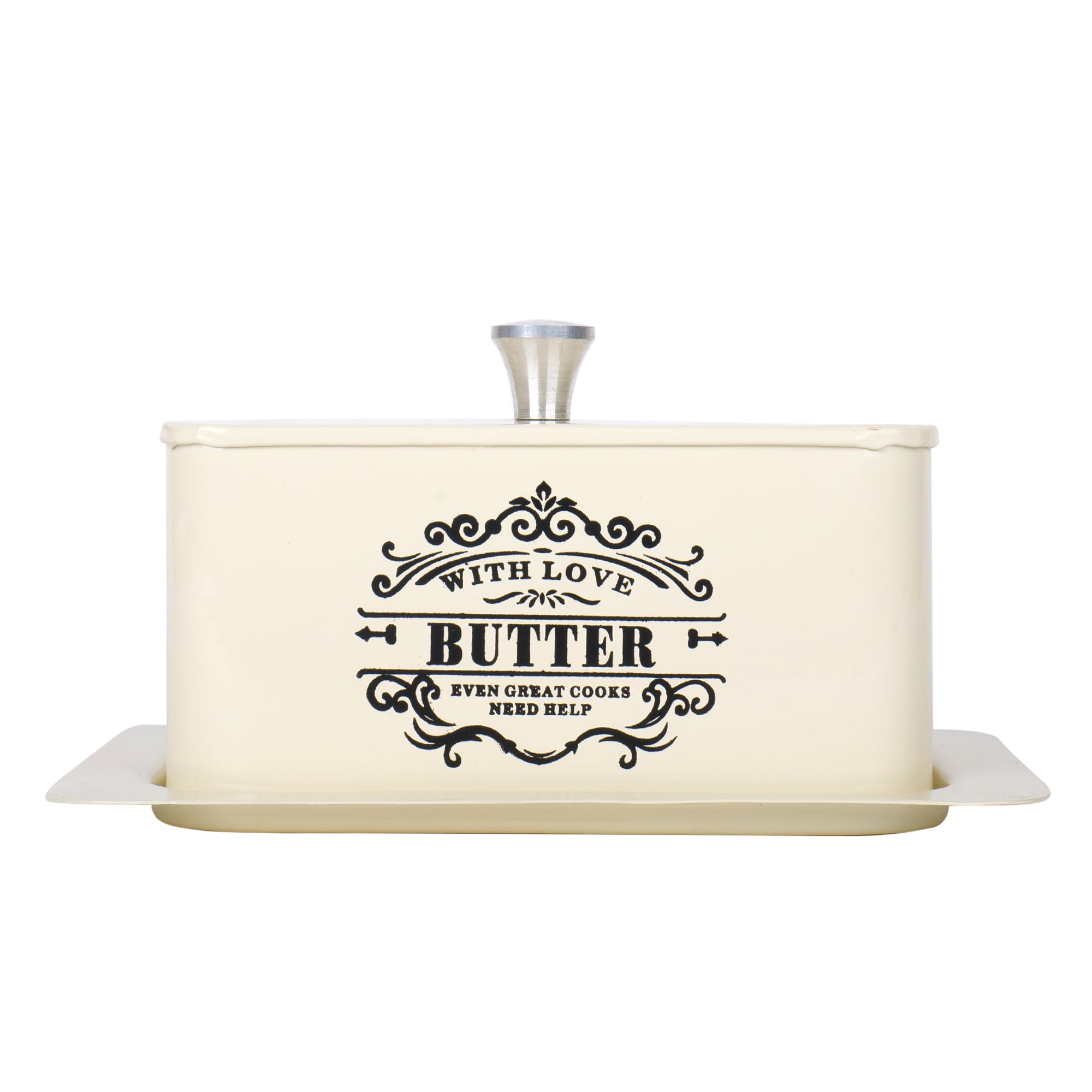 Mild Steel Butter Dish with Lid, Butter Box for Fridge, Modern & Minimal Kitchen Serveware, Breakfast Serveware, Butter Pot, Durable & Unbreakable (Ivory)