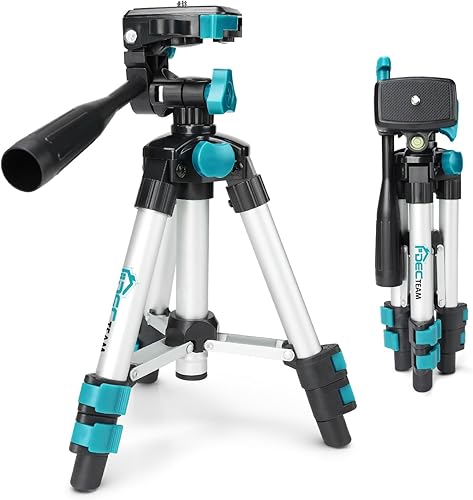DECTEAM Trípode ligero de 19.7 pulgadas, trípode portátil de aluminio ajustable para nivel láser y cámara con cabezal panorámico flexible de 3 vías,