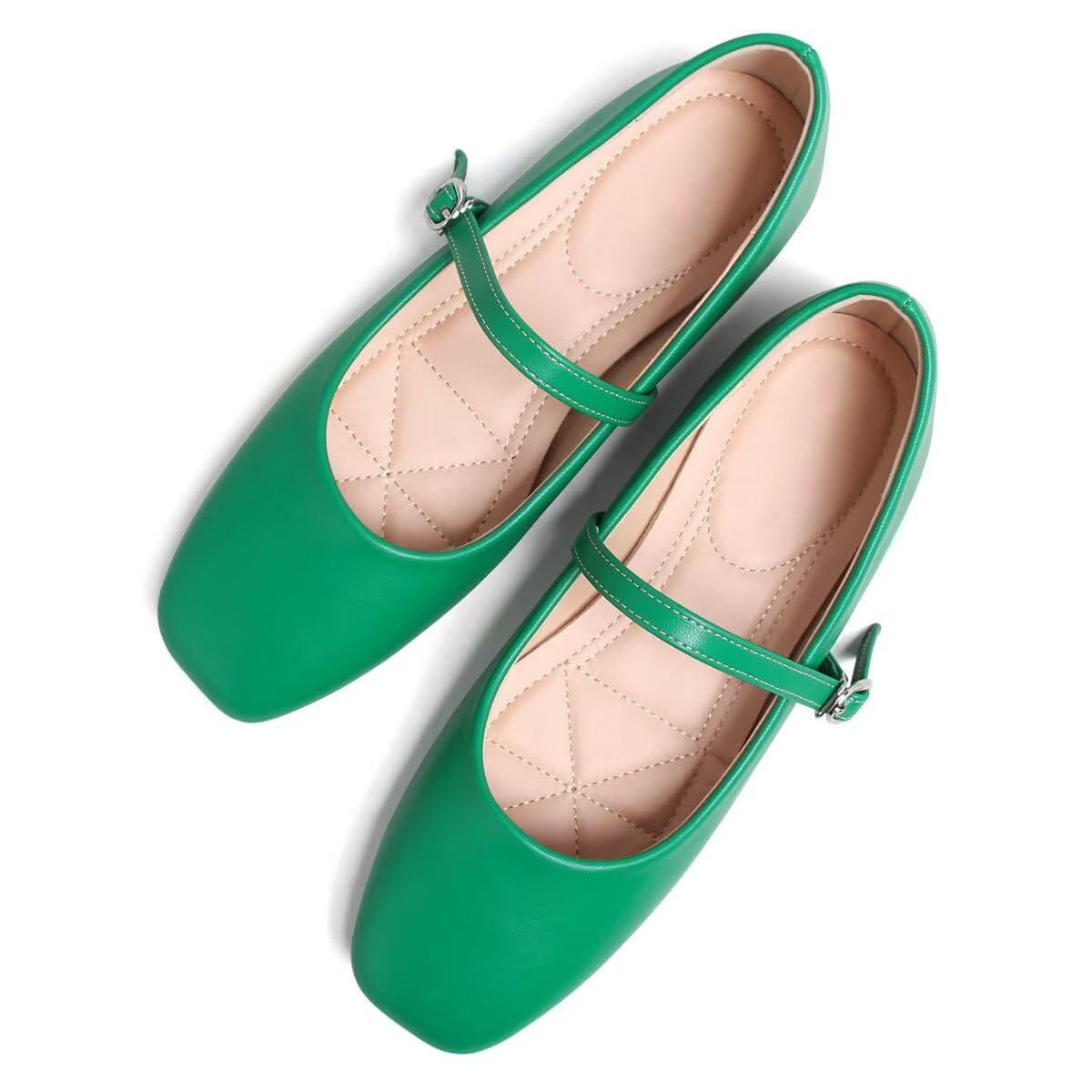 Hee grand Leather Mary Jane Shoes for Women Dressy Square Toe Ballet Flats with Strap Comfortable Walking Shoes Soft Leather Dress Shoes