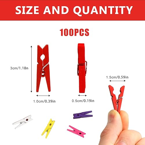 Miniatura 8 de KIMOBER 100 pinzas de madera para ropa, pinzas de colores mixtos para fotos, fotos, papel, manualidades, 1.37 pulgadas