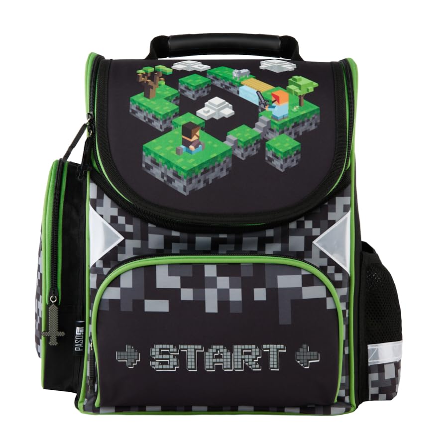 Schulranzen f&uuml;r M&auml;dchen und Jungen Muster: MINECRAFT - Grundschule Ranzen mit reflektierenden Elementen - Ergonomische Schulrucksack f&uuml;r Kinder
