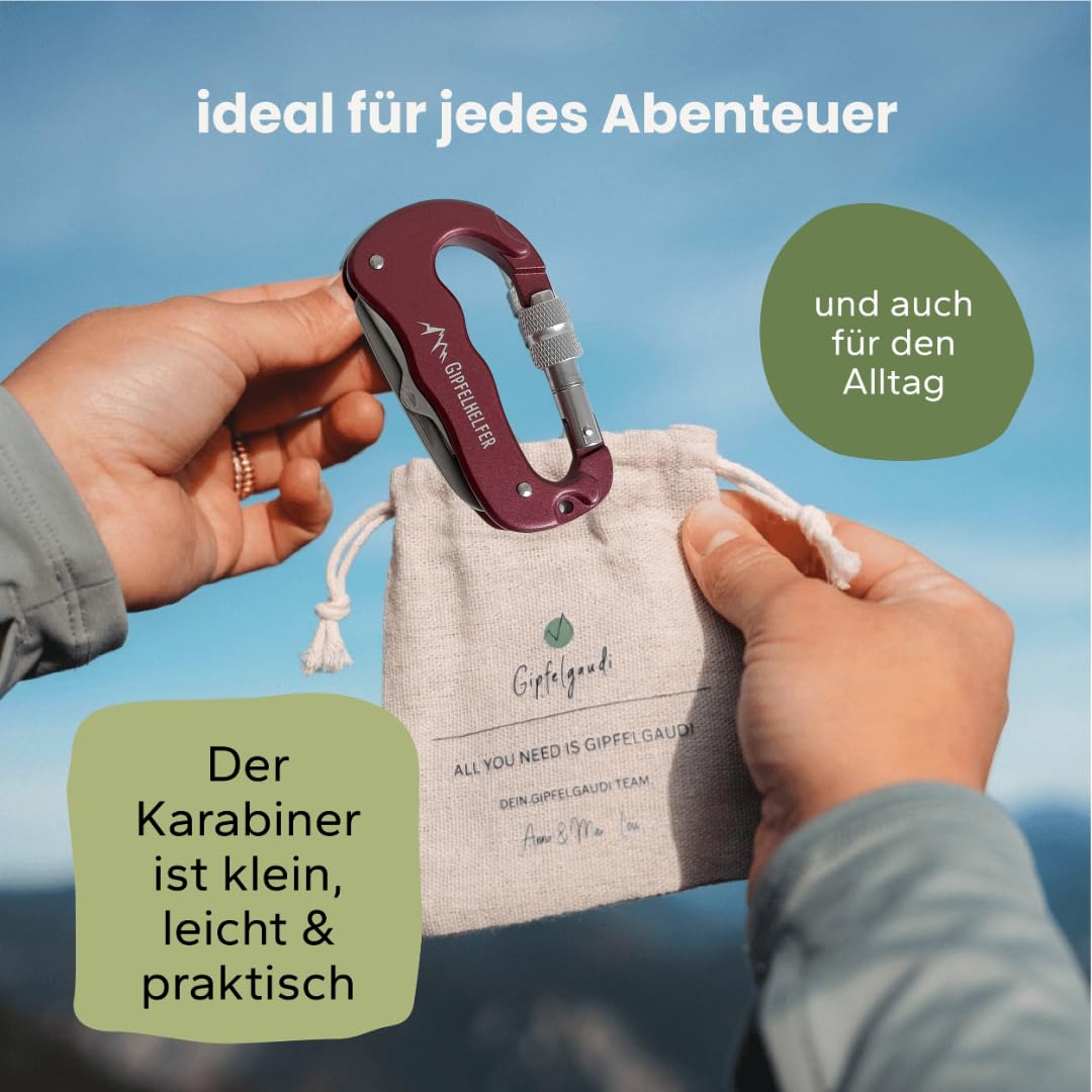 Gipfelgaudi Multitool Karabiner - ideal zum Wandern, Picknick & mehr I Plastikfreier Karabiner to Go aus rostfreiem Edelstahl