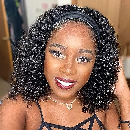 Image of Deep Wave Headband Wig Human Hair 14 Inch Brazilian Virgin Natural Black