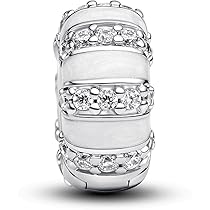 PANDORA Moments 793785C01 Breloque à clip en argent sterling avec zircones Compatible avec les bracelets Moments, 9,2×9,2×4,7 mm, Argent sterling, Zircone cubique