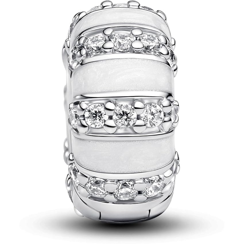 PANDORA Moments 793785C01 Breloque à clip en argent sterling avec zircones Compatible avec les bracelets Moments, 9,2x9,2x4,7 mm, Argent sterling, Zircone cubique