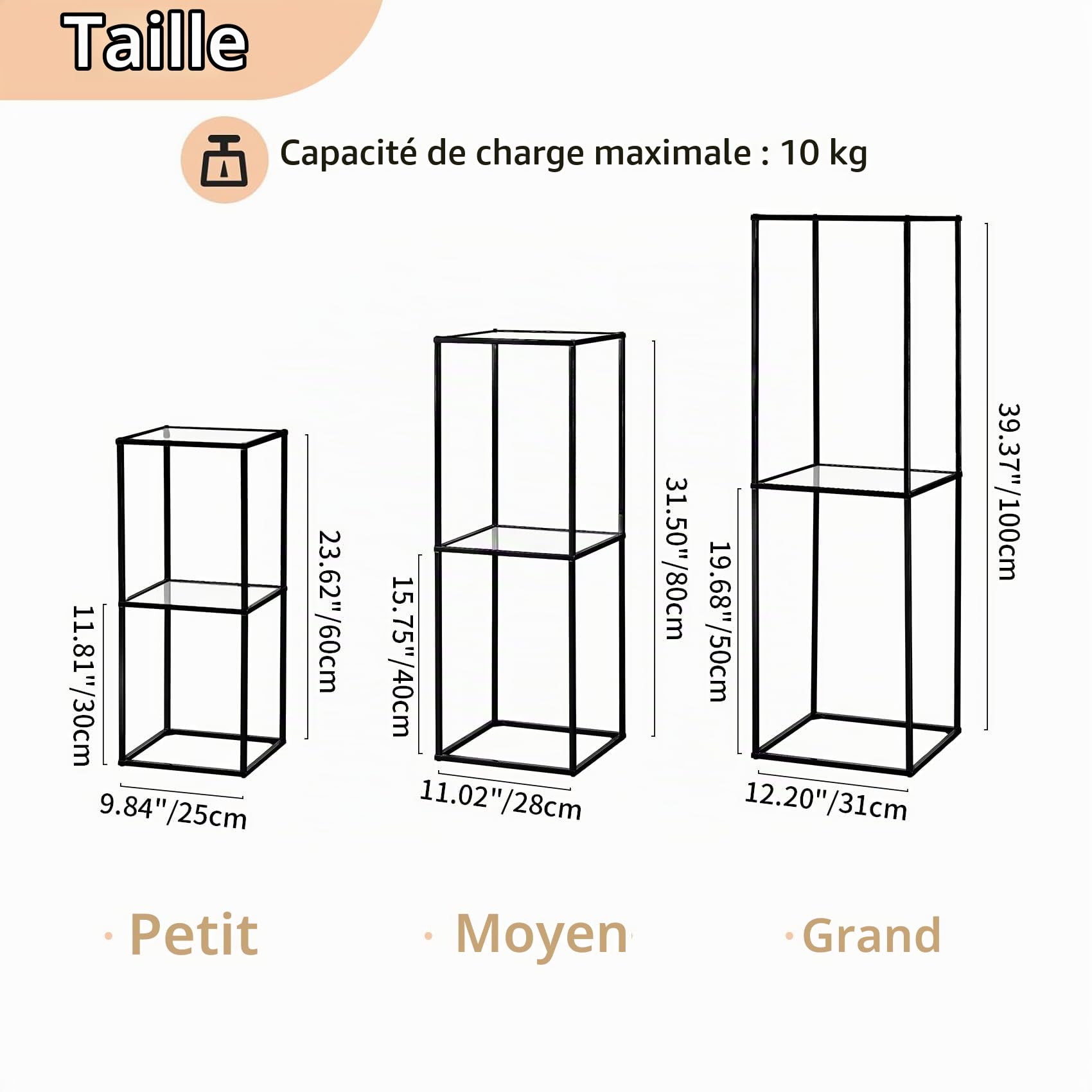NUPTIO Centre de Table avec Panneau Acrylique, 60/80/100cm Haut, 2 Couches | 3 Pièces, Construction Métal, Support Fleurs, Noir Présentoir, Colonne pour Plantes, Mariage, Fêtes, Maison