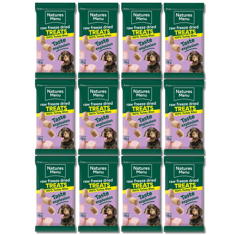 Nature's Menu Turkey (12 x 15g) Freeze-Dried Meat Bites – Training Treats for Dogs