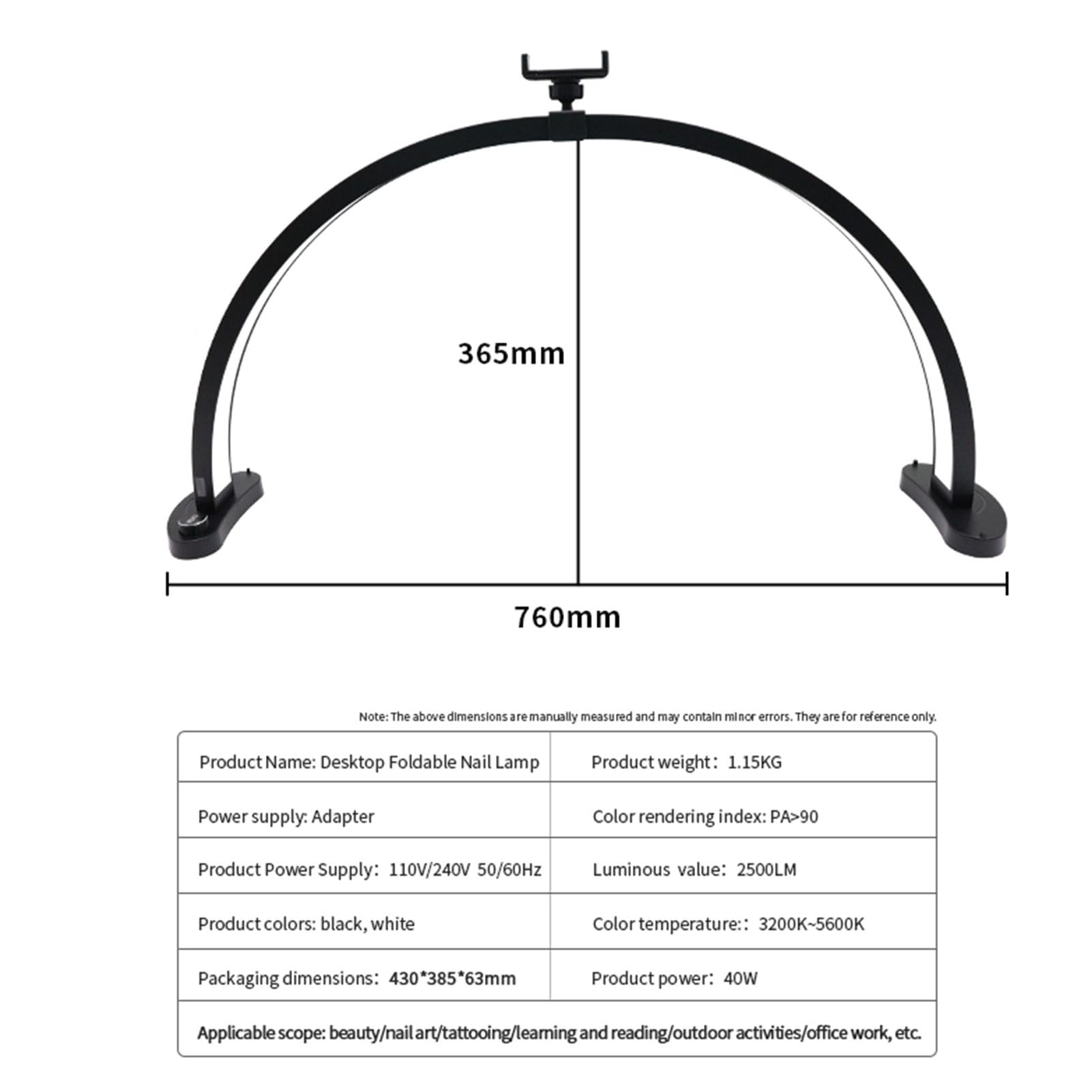 Fafeicy Lampada da Scrivania a LED a Mezzaluna, Lampada da Scrivania Professionale per Unghie con luminosità e Temperatura Colore Regolabili, Luce da Salone Dimmerabile da 28 (Spina europea)