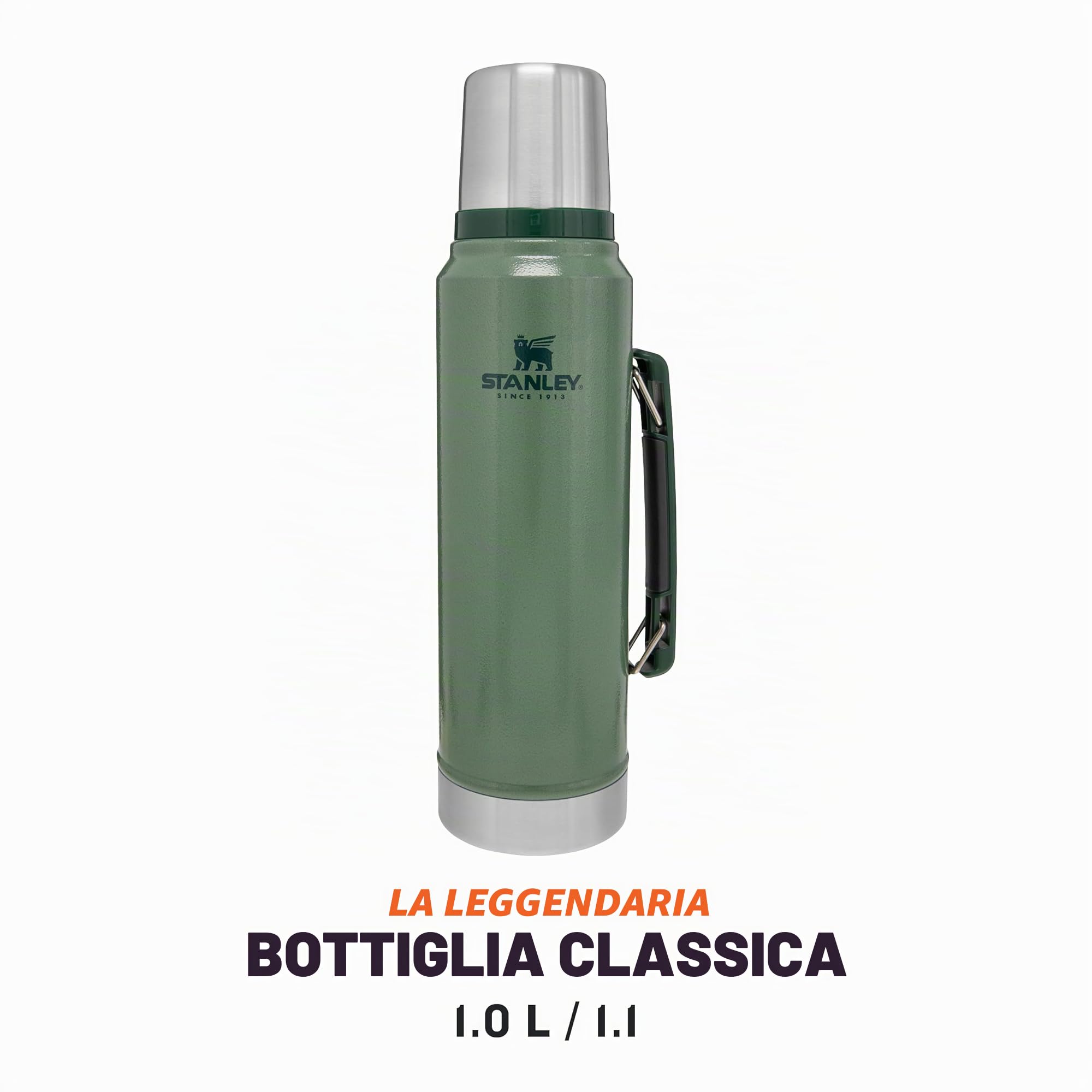 Stanley Classic Legendary Thermos 1L - Mantiene La Temperatura 24 Ore (Caldo/Freddo) - Borraccia Termica - Senza BPA - Acciaio Inox - Termos - Hammertone Green