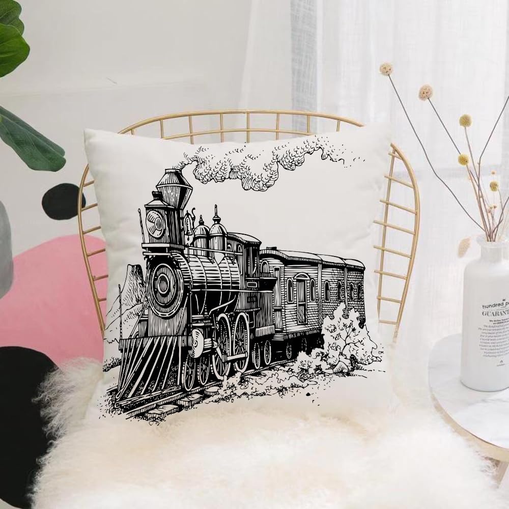 Hyosxw Steam Engine, Rustic Old Train In The Countr - A5 Cushion Cover,Throw Pillow Case Home Decorative For Living Room Bedroom Sofa Chair 18X18 Inch,Steam Engine, Rustic Old Train In The Country Locomotives Wooden Truck Eisenba,Pillowcase 45X45cm