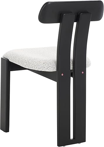 Miniatura 7 de SAFAVIEH Home Collection Cayde Mid-Century Silla de comedor moderna de madera maciza en blanco y negro y asiento Boucle