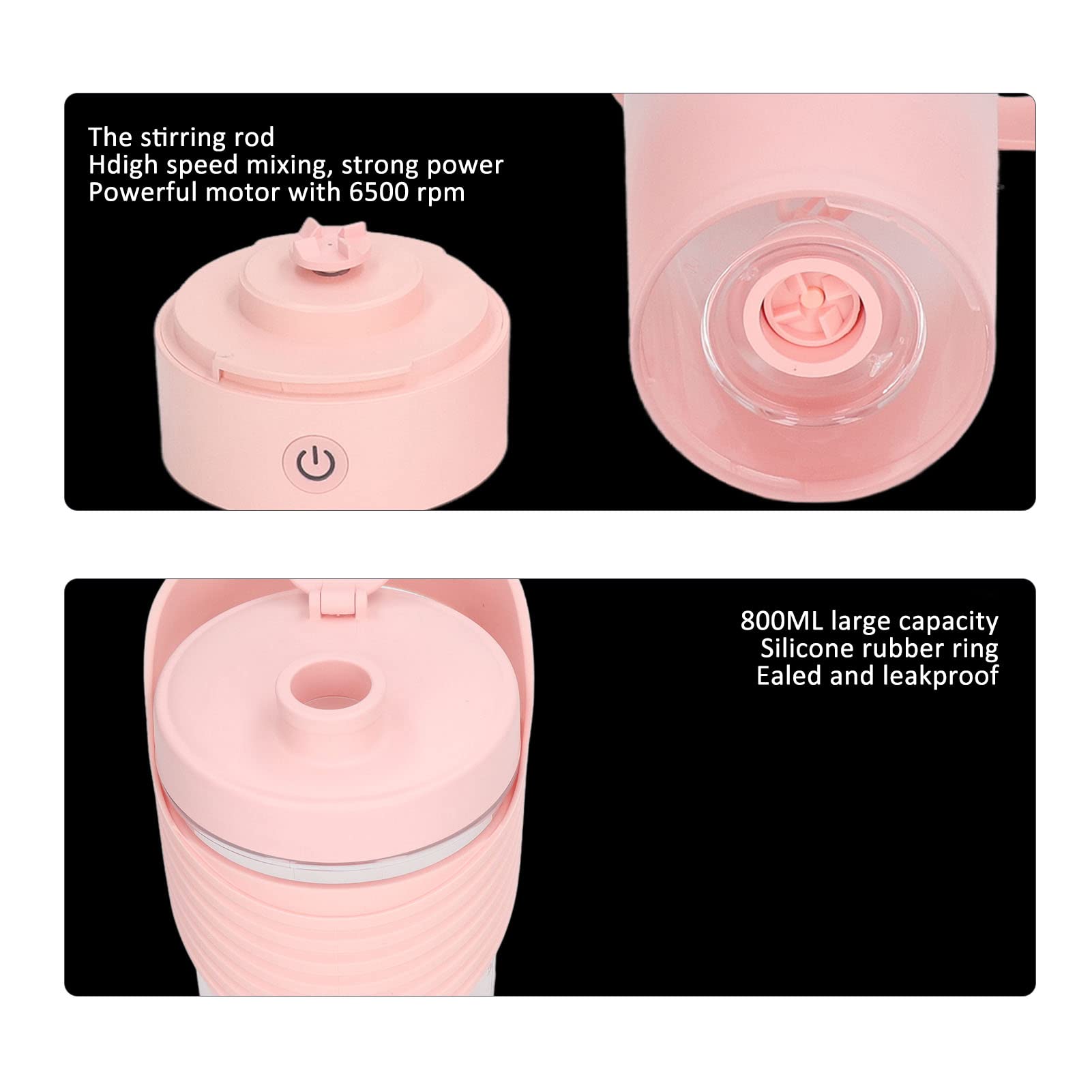Cocoarm Elektrische Protein-Shaker-Flasche, über USB Wiederaufladbar, Silikon-Shaker-Flasche, 800 Ml, 6500 U/min, Rührbecher mit 700 MAh-Akku, für Protein, Kaffee, Milch, Shakes, Fitnessstudio, (PINK)