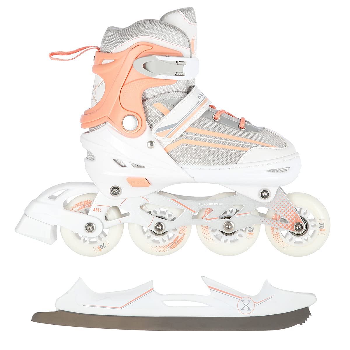 2in1 Inlineskates/Schlittschuhe Nils Extreme Lucky Weiß/Rosa ABEC7 Gr. 39-43 verstellbar