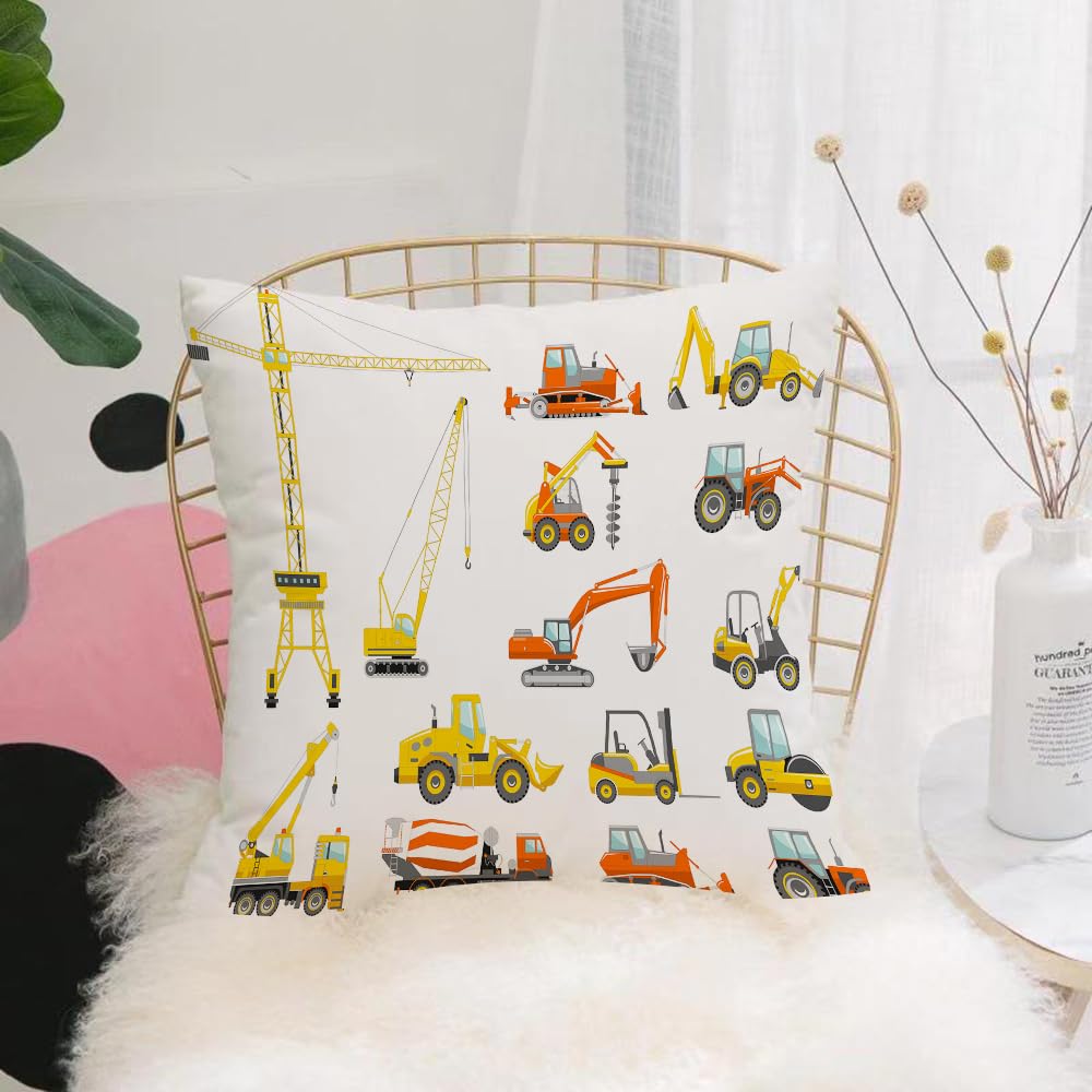 HYMSXW Cushion Cover,Throw Pillow Case Home Decorative for Living Room Bedroom Sofa Chair 20X20 Inch,Construction,Cartoon Heavy Equipment and Machinery Industry Building Transporta,Pillowcase 50X50cm