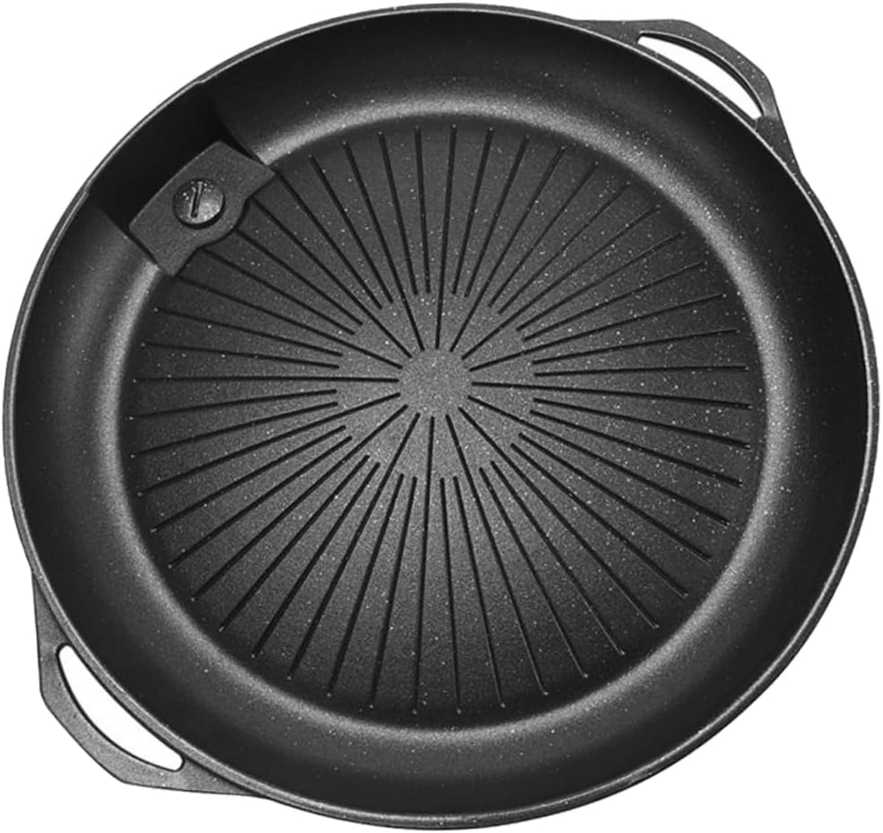 Happyyami Portable Medical Stone Fry Pan Non-stick Barbecue Plate for Outdoor Bbq Lightweight and Grilling Tool Handles for Camping and Backyard Gatherings