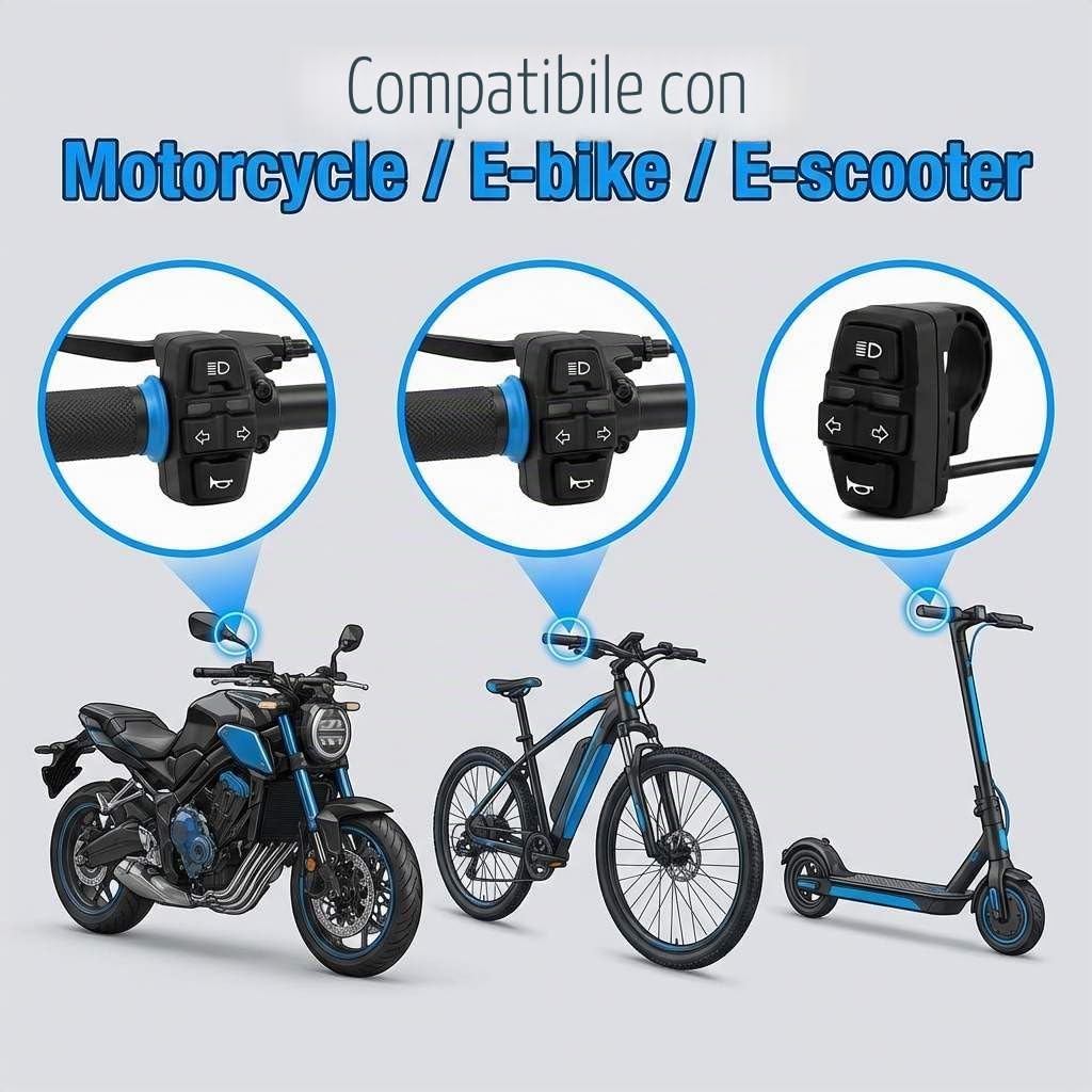 QWORK 22mm Interruttore Manubrio Moto 3 IN 1 Fari Clacson Indicatori di Direzione