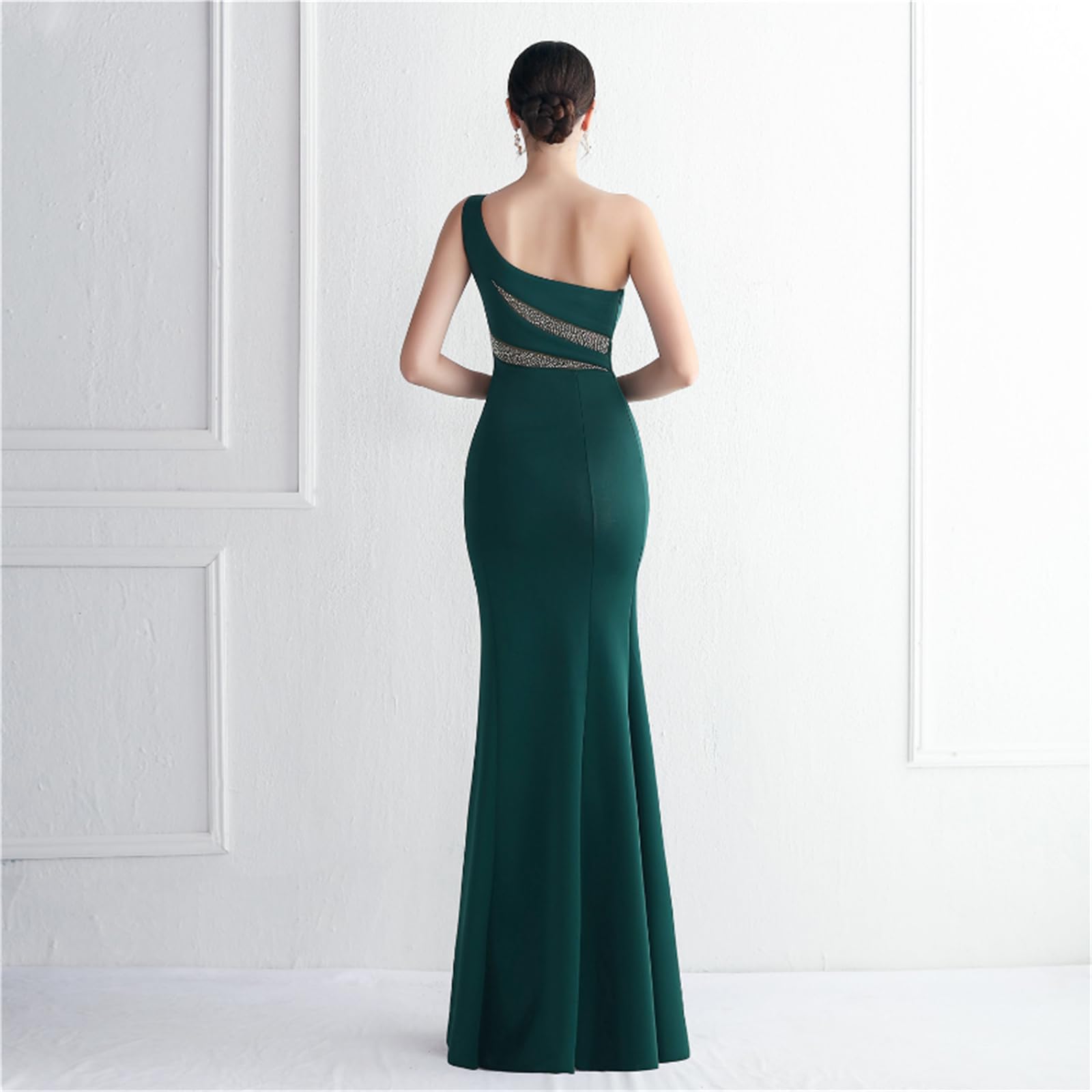 Vestidos largos de verano para mujer, ajustados con diamantes, sexy, con un solo hombro, vestidos de noche para fiesta