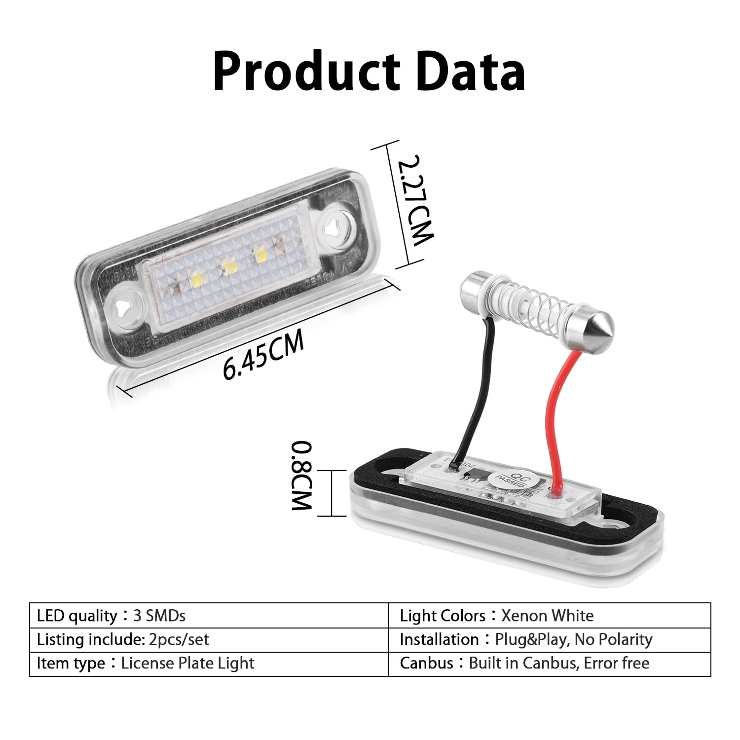 LED Kennzeichenbeleuchtung, Fehlerfrei Canbus Nummernschildbeleuchtung, SMDs 6000K Bright Weiß Lampen Kompatibel mit Mercedes-Benz C E CLS SLK CLASS W203 C219 W211 R171 usw., 2 Stücke