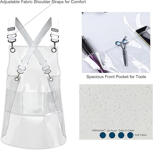Miniatura 4 de Delantales de peluquería para mujer, delantal transparente impermeable para peluquero con espalda cruzada, ajustable, para peluquería y trabajo