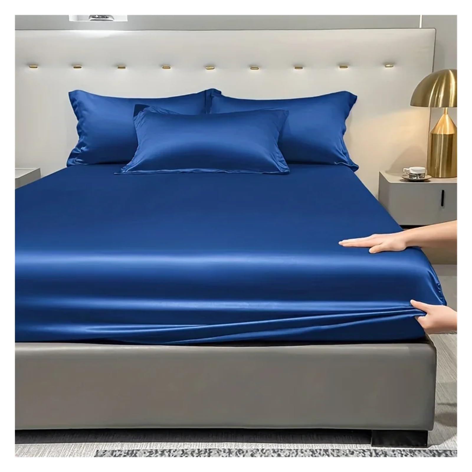 1 Drap-Housse Simple et Moderne en Satin de Couleur Unie, Couvre-lit en Soie glacée de Couleur Unie for Chambre à Coucher(Dark Green,180x200cm)