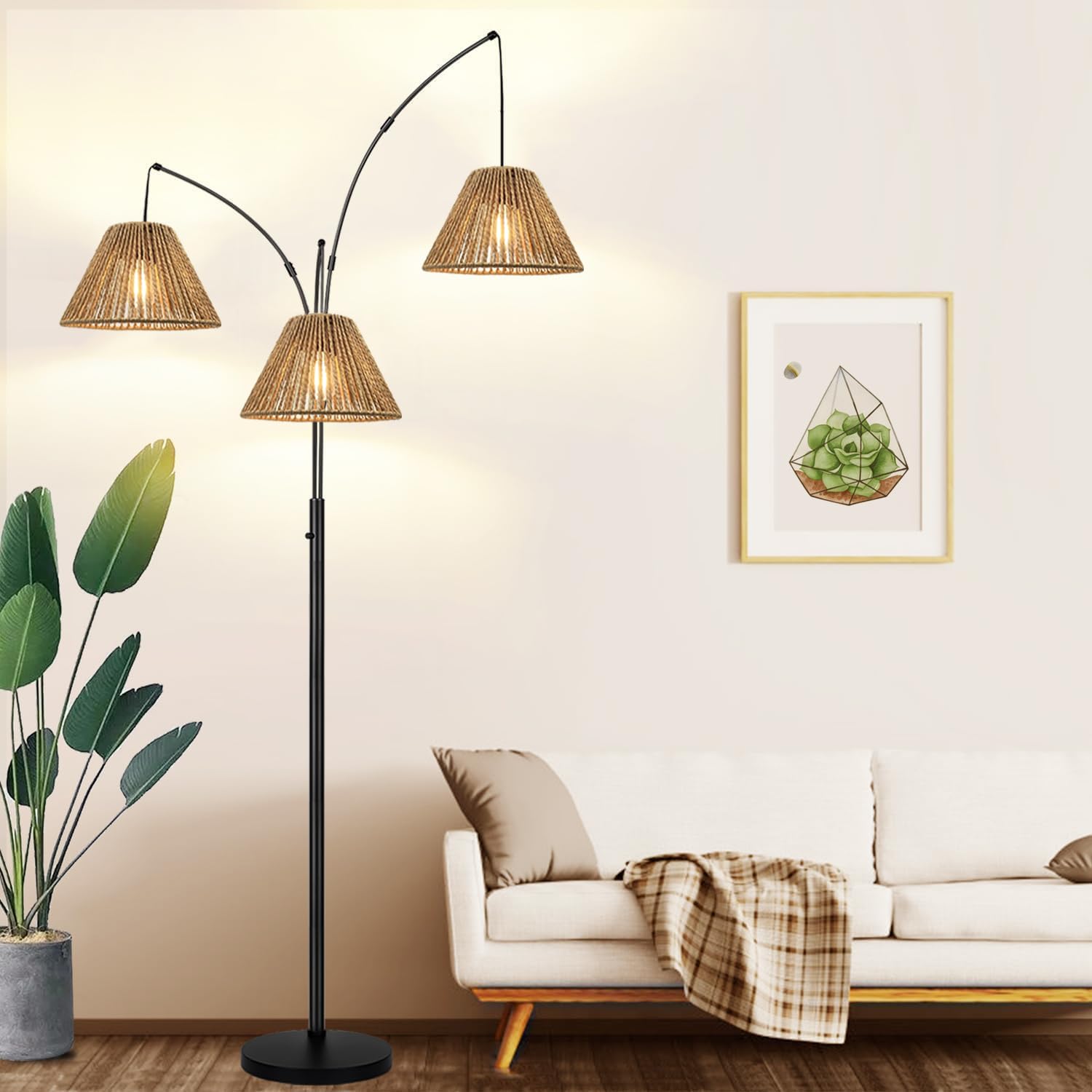 Confezione da 3 paralumi boho in rattan – paralume a cesto per lampada a sospensione con portalampada E27 – cesto lampada – 20 cm
