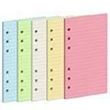 A6 Colorful Refill Paper, [5 Colors] Toplive 100GSM Thick Refillable Paper 6 Hole Filler Inserts Loose Leaf Paper 100 Sheets (200 Pages) for 6 Ring Binder Journal Notebook