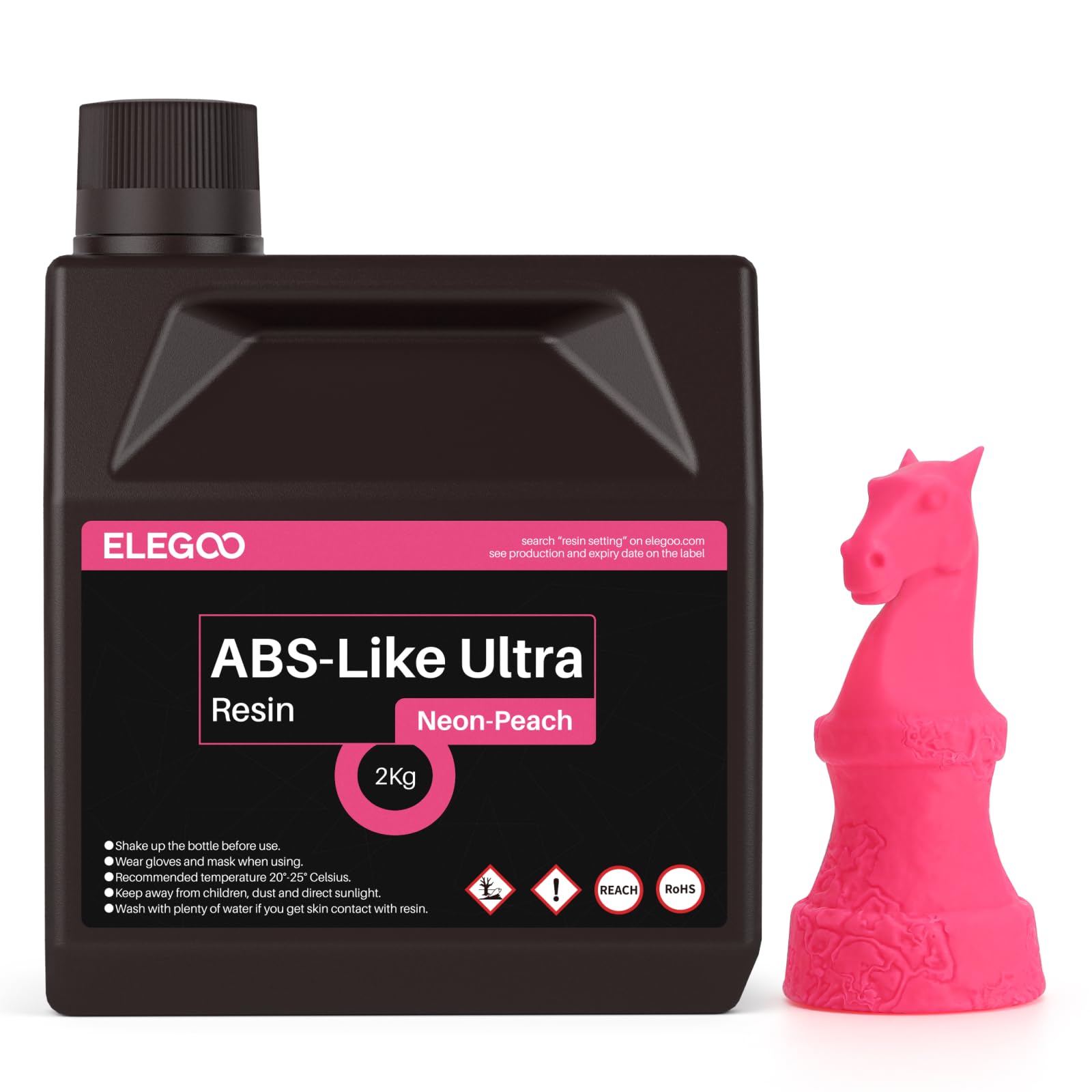 ELEGOO Résine Néon ABS-Like Ultra Haute Ténacité Haute Précision Imprimante 3D LCD MSLA DLP UV 405nm Résine Photopolymère, Rose Pêche 2kg
