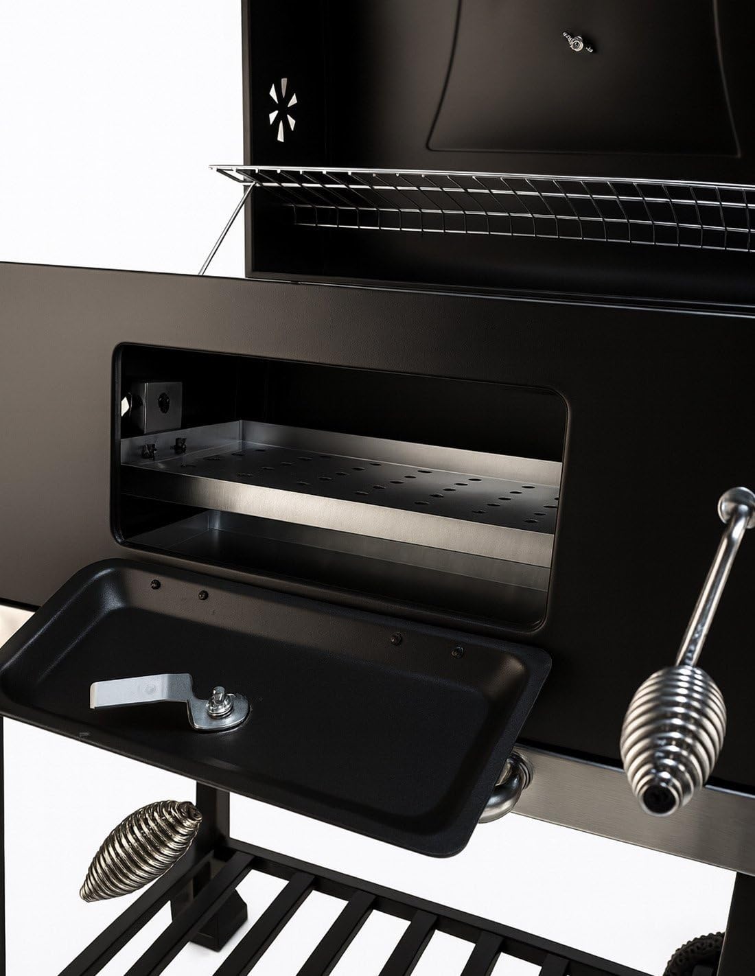 JARDIN202 - Barbacoa de Carbón Alabama Grande con Ruedas, Termómetro y Altura Ajustable | Parrilla Grill de Carbón con Carrito y Tapa | (Negro)
