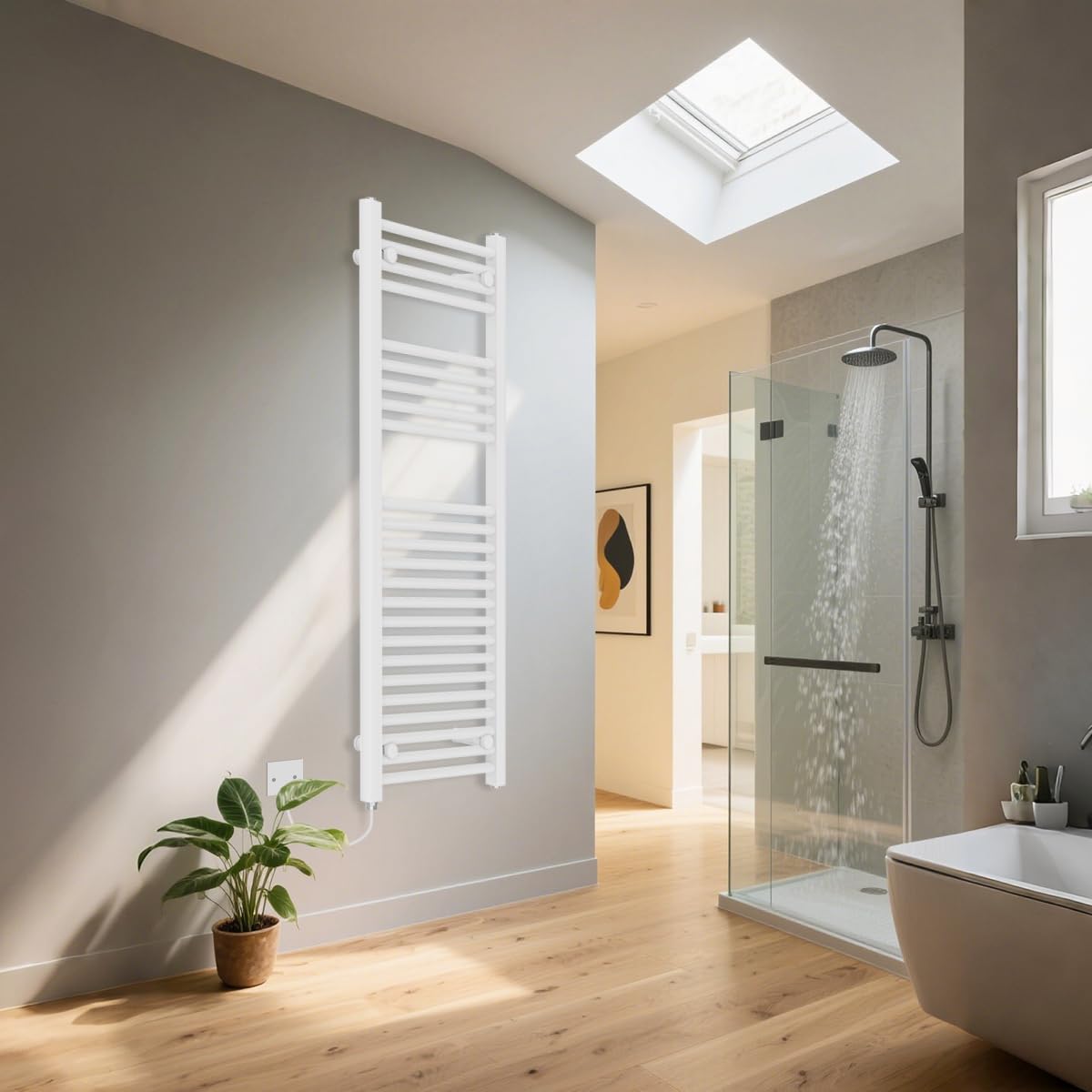 Warmehaus White Electric Heated Towel Rail 500W Prefilled Bathroom Ladder Radiator Straight 1200X450mm