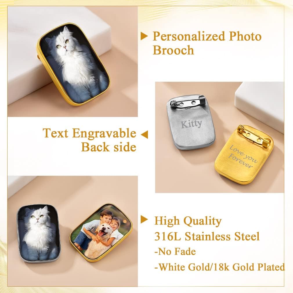 Custom4U Wedding Bouquet Photo Charms Customized with 1-4 Pictures Memorial Pins Boutonniere for Wedding Groom Bride/Memory Funeral Pin Mother Father Men Women (Gift Box) - Image 5